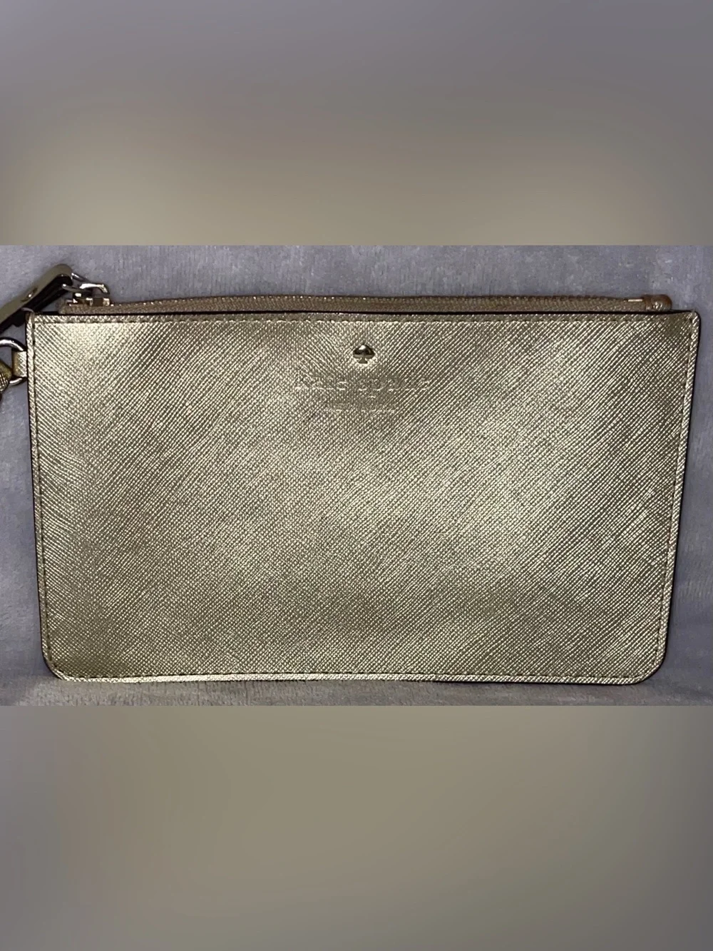 Kate Spade Gold Saffiano Leather Wristlet Clutch Wallet Pouch Polka Dot Lining